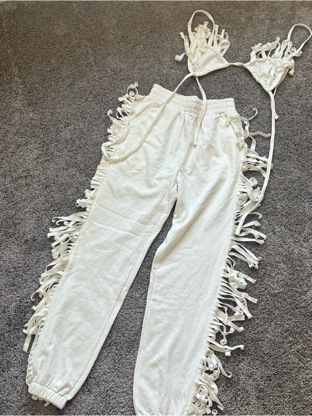 Fringed White Women's Jogger Pants